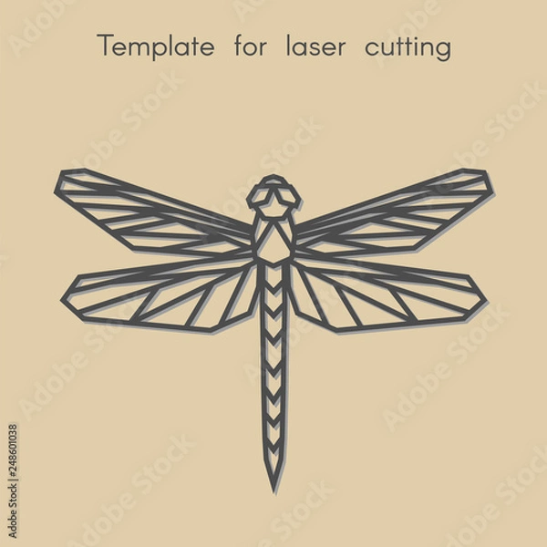 Fototapeta Szablon zwierzęcia do cięcia laserowego. Streszczenie geometryczne ważki do cięcia. Szablon do panelu dekoracyjnego z drewna, metalu, papieru. Ilustracji wektorowych.