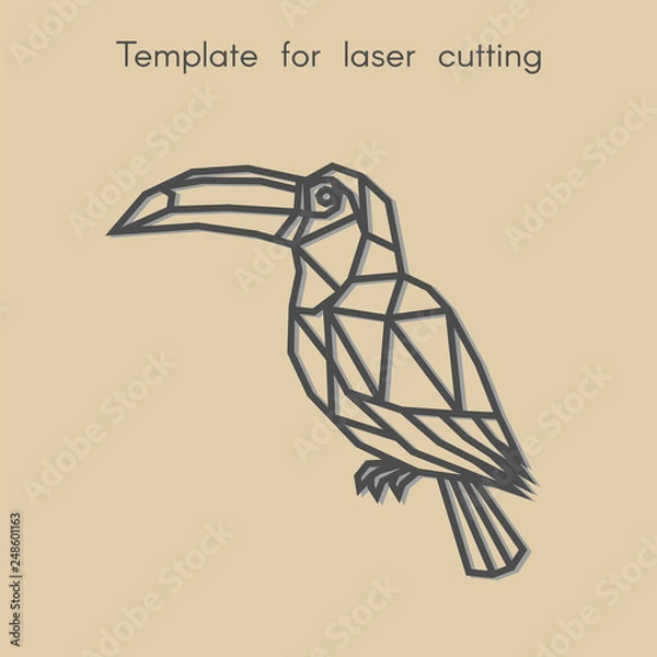 Fototapeta   Template animal for laser cutting. Abstract geometric toucan for cut. Stencil for decorative panel of wood, metal, paper. Vector illustration.