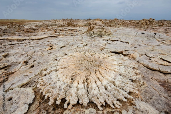 Fototapeta Dallol is an active volcanic crater in the Danakil Basin, Ethiopia. Africa. The volcano is known for its extraterrestrial landscapes resembling the surface of Io, the satellite of the planet Jupiter. 