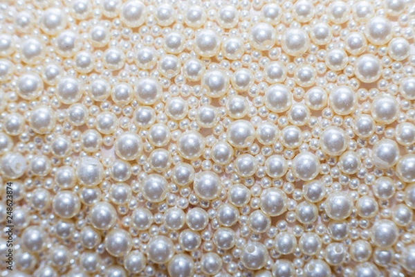 Fototapeta Pearl background. Texture from beads of white pearls