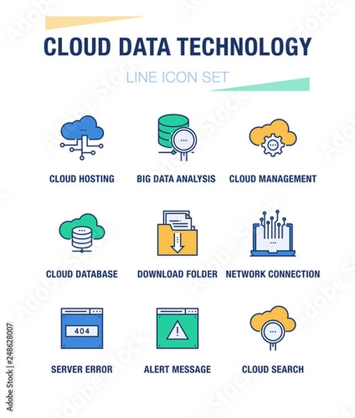 Fototapeta CLOUD DATA TECHNOLOGY LINE ICON SET