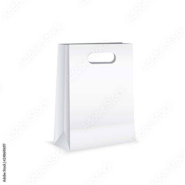 Fototapeta White paper bag isolated on white background. vector illustration