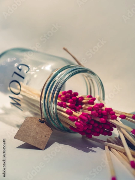 Fototapeta Jar with pinkhead matches