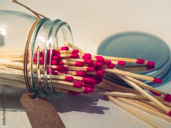 Obraz Jar with pinkhead matches