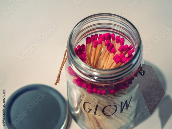 Fototapeta Jar with pinkhead matches