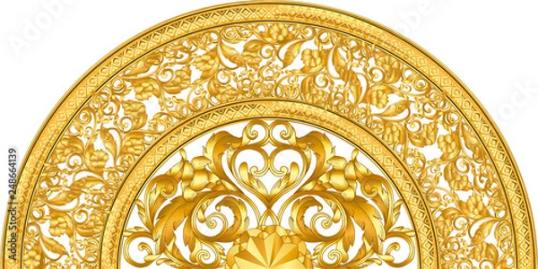 Fototapeta golden ornamental half segment on white