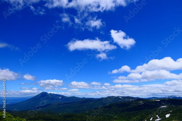 Fototapeta 十和田八幡平国立公園。八幡平山頂より岩手山を望む。八幡平　岩手　日本。６月下旬。　