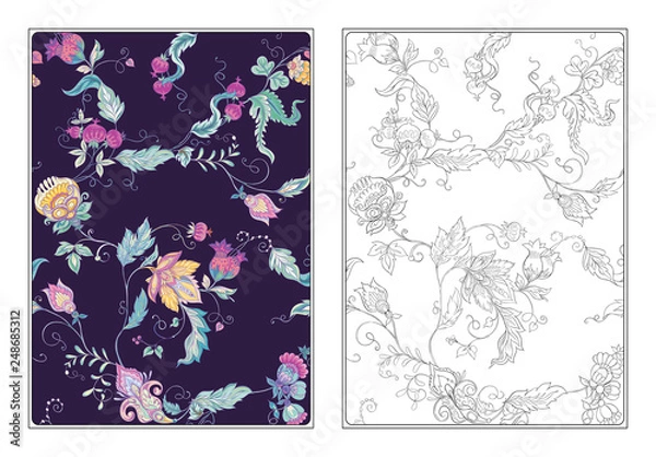Fototapeta Stylized ornamental flowers in retro