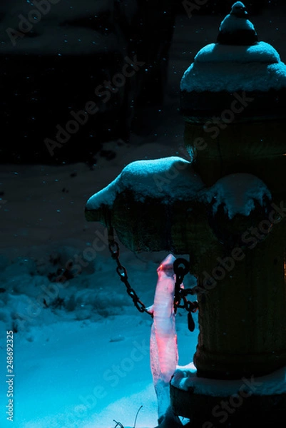 Fototapeta Icicle hanging  from a fire hydrant