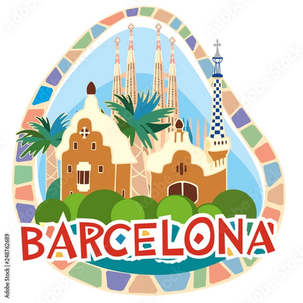 Obraz Tourist sticker Barcelona. Vector graphics