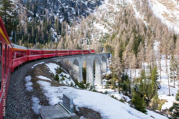 Obraz Bernina Express is passing the viaduct - Switzerland