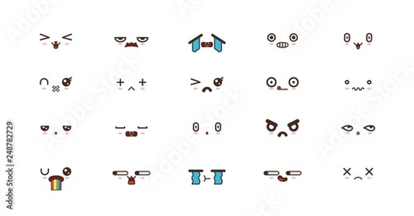 Fototapeta Kawaii smile emoticons. Japanese emoji. set icon