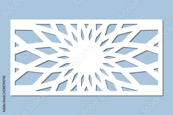 Fototapeta Set decorative card for cutting. Geometry, line, flower pattern. Laser cut panel. Ratio 1:2. Vector illustration.