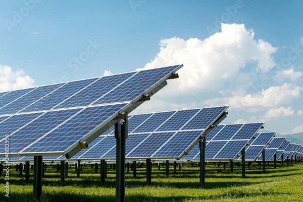 Fototapeta Solar panel, photovoltaic, alternative electricity source - concept of sustainable resources