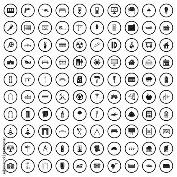 Obraz 100 architecture icons set in simple style for any design vector illustration