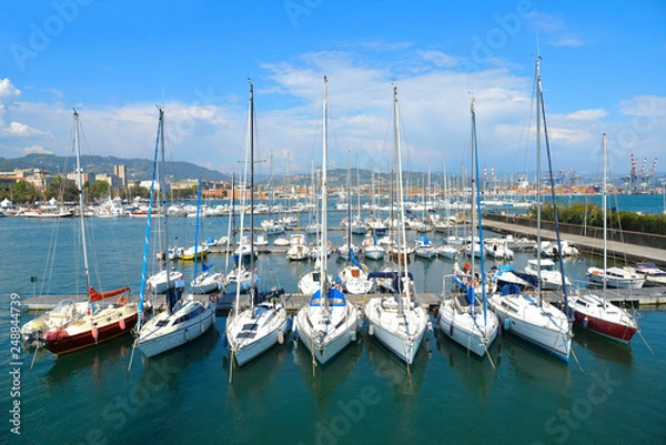 Fototapeta Yachts and boats in Porto Mirabello harbor at La Spezia, Liguria 