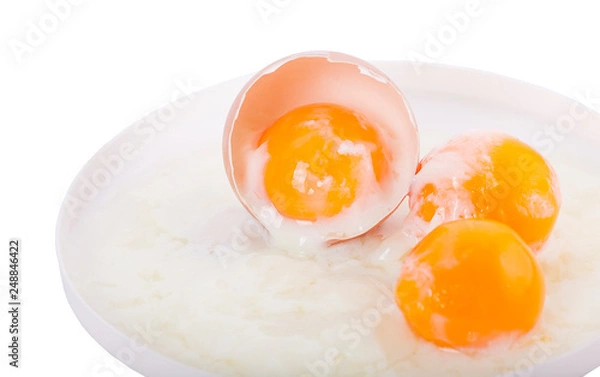 Fototapeta Raw egg, soft boiled egg, boiled egg