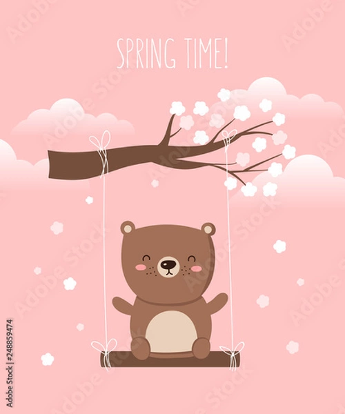Obraz Vector poster with cartoon cute bear and spring slogan.