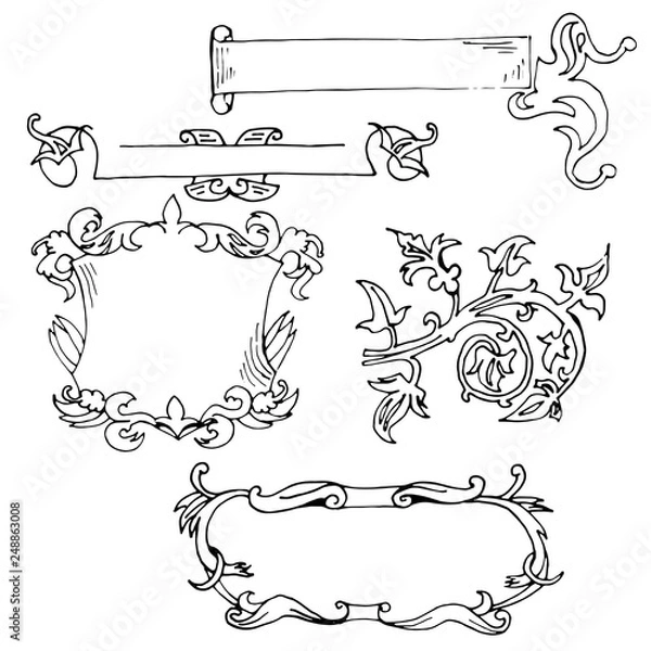 Fototapeta Vintage decorative borders frames. Hand drawn vector design elements