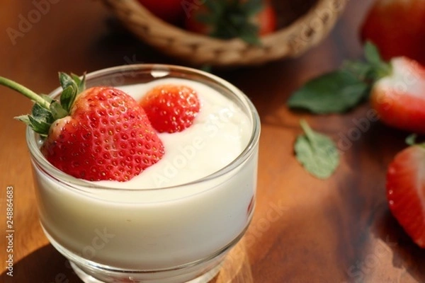 Fototapeta fresh strawberry with yogurt