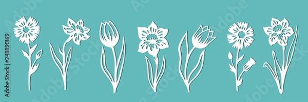 Fototapeta A set of flowers for decoration. Templates for paper cutting, laser cutting and plotter. Vector illustration.