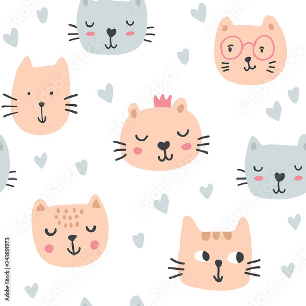 Fototapeta Cute cats in glasses seamless pattern