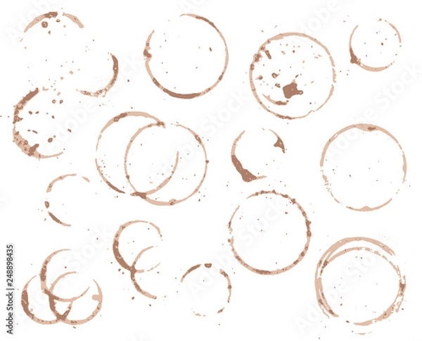 Fototapeta Brown coffee cup circle on white background. Black coffee vector element. Wet cup stain and splatter.