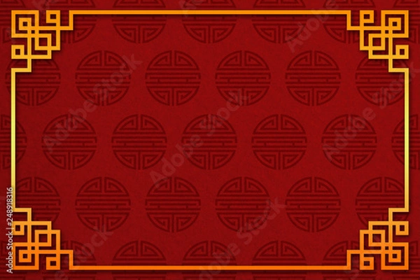 Obraz Red Chinese abstract background with China longevity symbol - illustration.