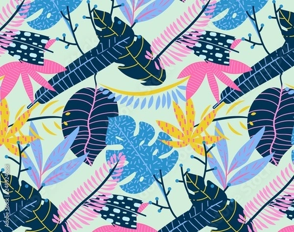 Fototapeta Abstract tropical summer background. Vector seamless tropical pattern.