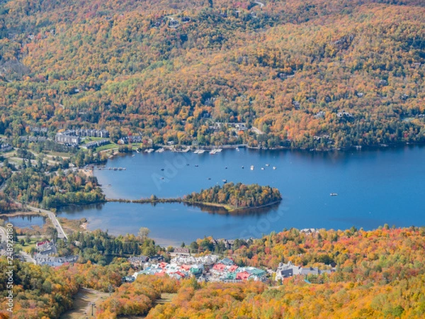 Fototapeta Aerial view of Mont-Tremblant National Park with Lake Tremblant in fall color