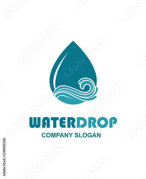 Fototapeta water drop icon with waves isolated on white background