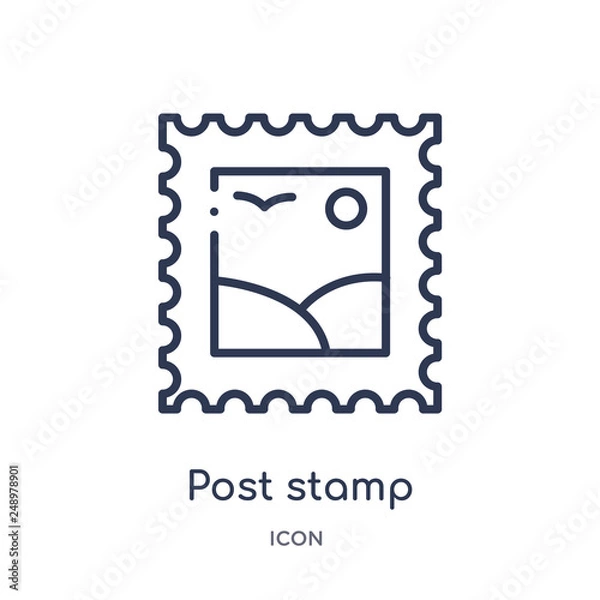 Obraz post stamp icon from social outline collection. Thin line post stamp icon isolated on white background.