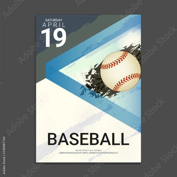 Fototapeta Flyer & Poster Cover design template for Baseball tournament or championship, Editable graphic element in blue, grey and white colours. (EPS10 vector fully editable and color change)