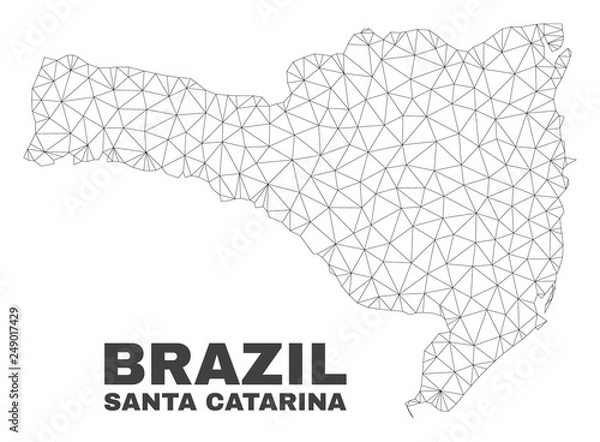 Fototapeta Abstract Santa Catarina State map isolated on a white background. Triangular mesh model in black color of Santa Catarina State map. Polygonal geographic scheme designed for political illustrations.