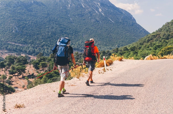 Fototapeta Two hikers walking on Lycian Way, Turkey