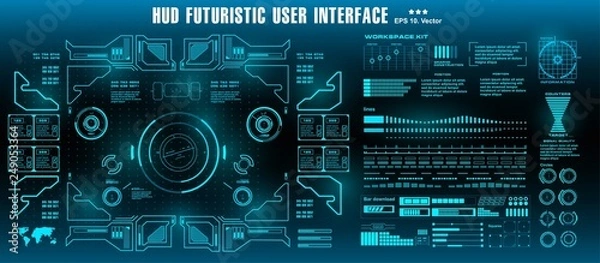 Fototapeta HUD futuristic green user interface, target. Dashboard display virtual reality technology screen