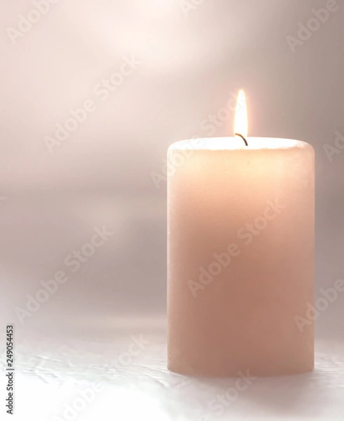 Fototapeta 3d rendering. Burning candle pastel brown, soft blurred focus.