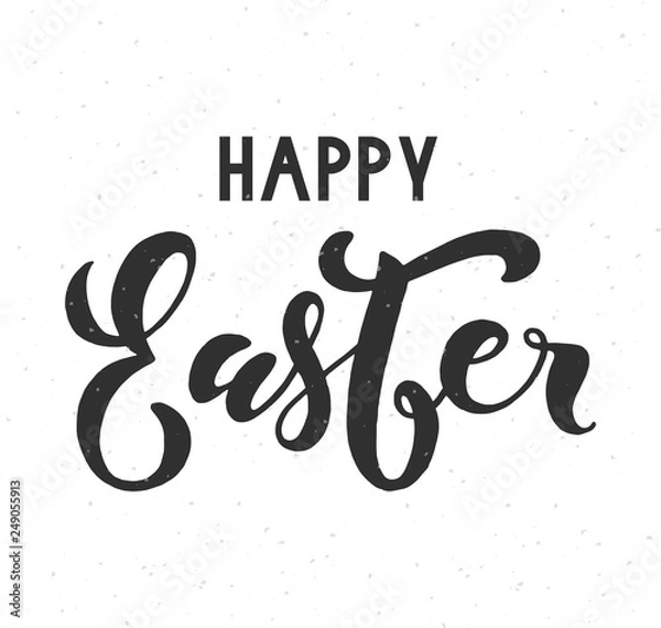 Obraz Happy Easter lettering on white background. Beautiful vector illustration for greeting card/poster.