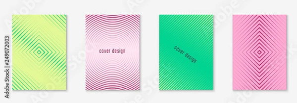 Fototapeta Gradient cover template. Dynamic booklet, annual report, patent, journal mockup. Yellow and pink. Gradient cover template with line geometric elements and shapes.