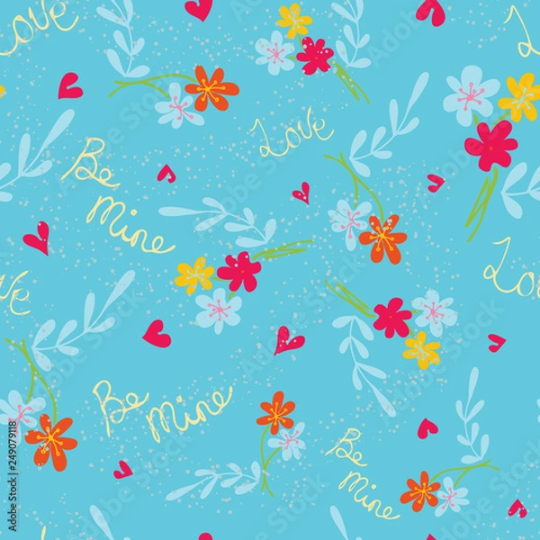 Obraz Blue Love Flowers Seamless Vector Pattern