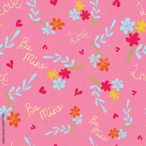 Obraz Pink Love Flowers Seamless Vector Pattern