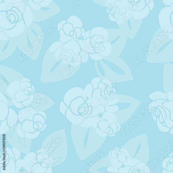 Obraz Blue Roses & Leaves Seamless Vector Pattern