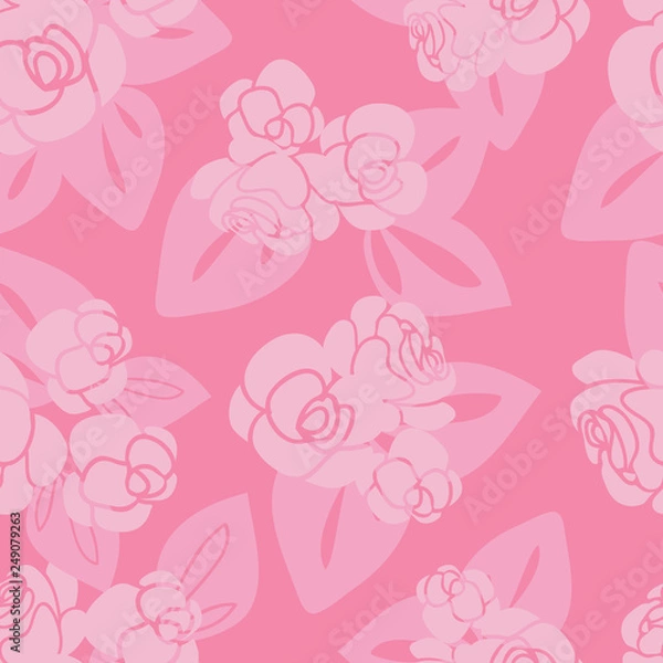 Obraz Pink Roses & Leaves Seamless Vector Pattern
