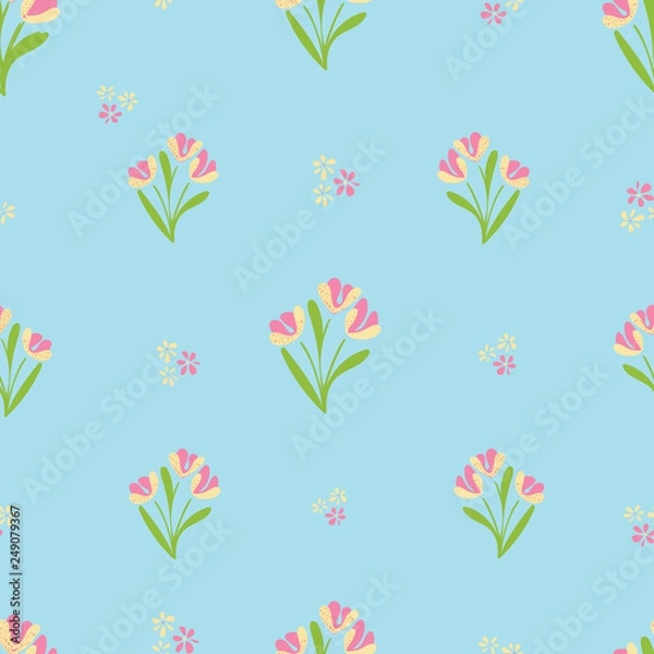 Obraz Blue Tulips Seamless Vector Pattern