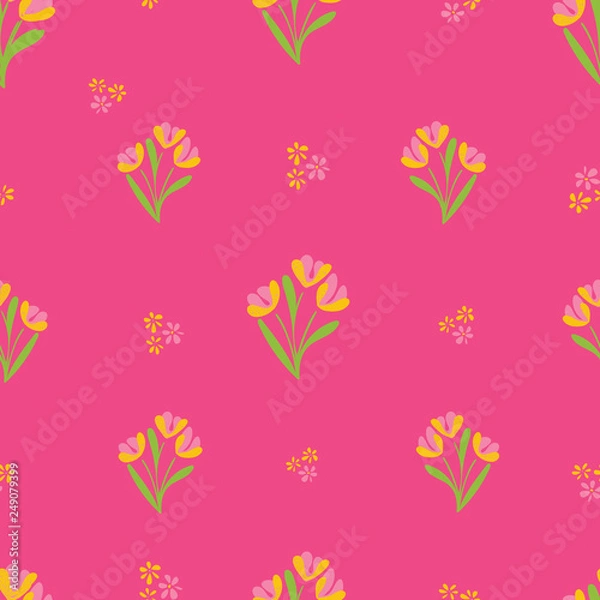 Obraz Pink Roses & Leaves Seamless Vector Pattern
