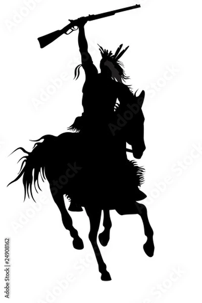 Obraz silhouette of indian warrior on a horse with a weapon