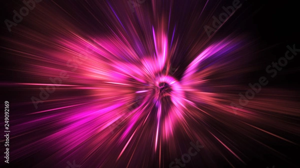 Fototapeta Abstract holiday background with blurred pink rays and sparkles. Fantastic light effect. Digital fractal art. 3d rendering.