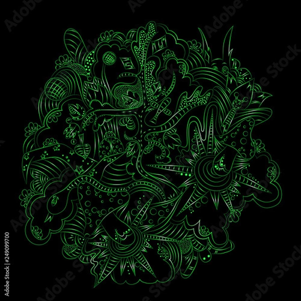 Fototapeta Fairy-tale forest, bright, psychedelic pattern, hand-drawn