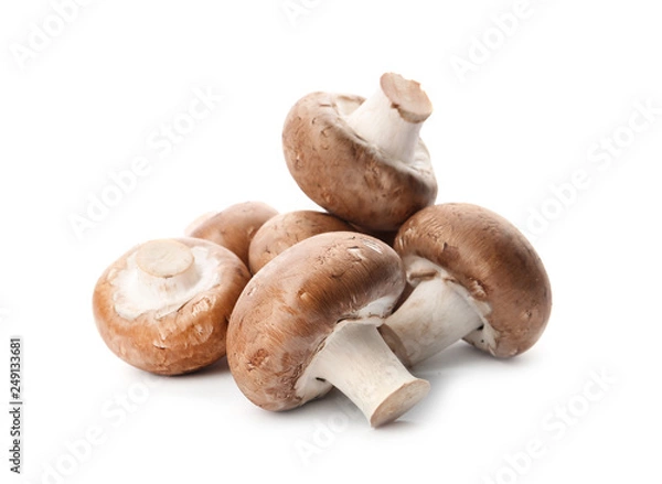 Fototapeta Fresh champignon mushrooms isolated on white. Healthy food
