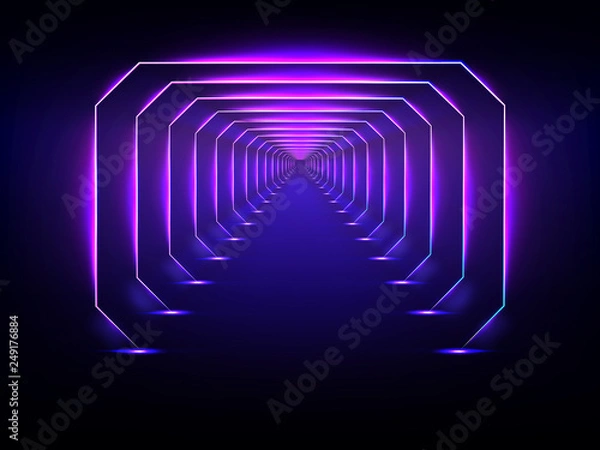 Fototapeta Endless futuristic tunnel glowing neon illumination vector